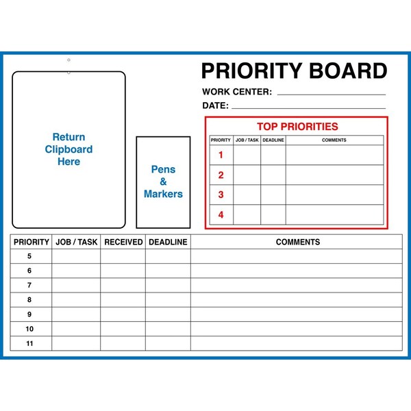 5S Supplies Priority Board Dry Erase 32in x 24in aluminum Dry Erase Priority-2432-DRYERASE - main